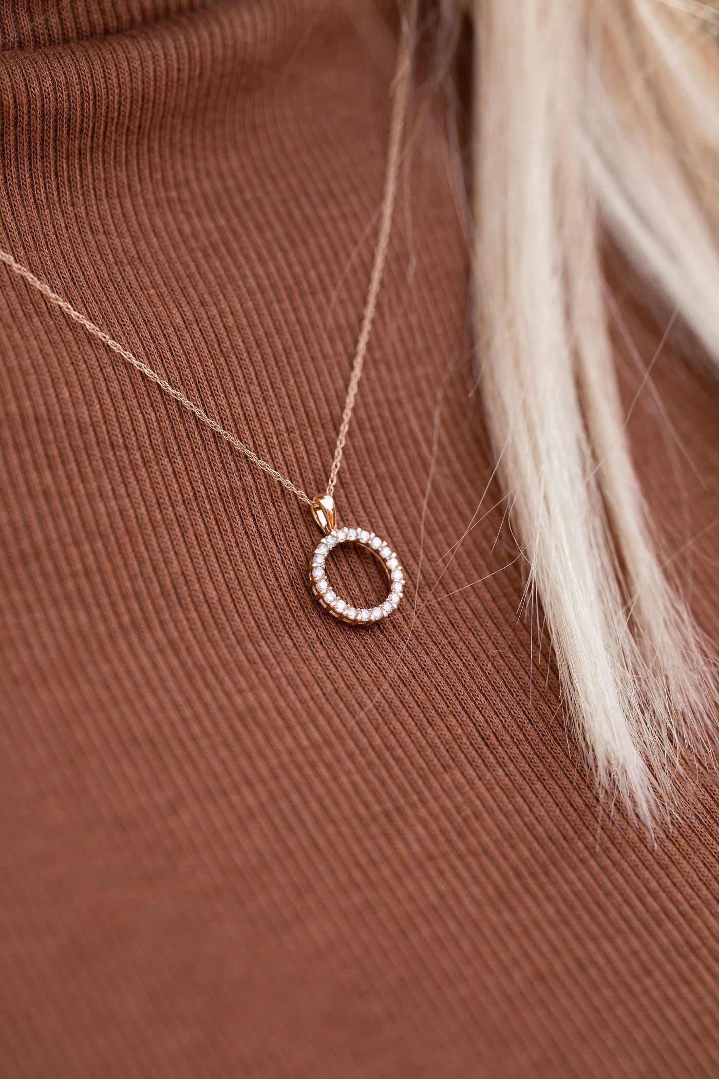 14K Gold Diamond Circle Necklace