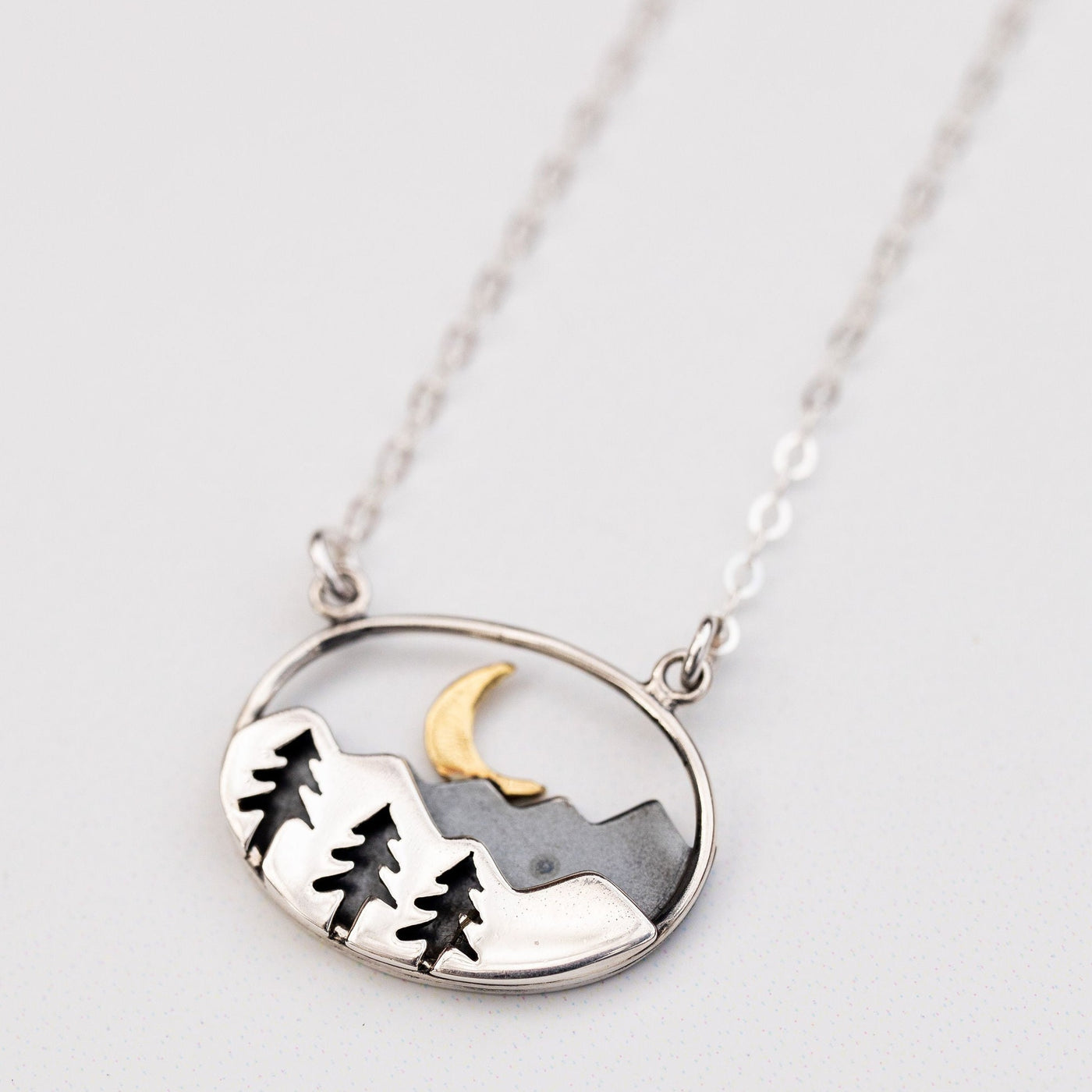 Sterling Silver Tree & Crescent Necklace